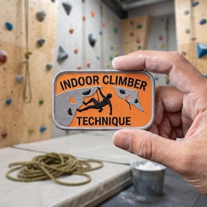 Parche rectangular bordado para escalada en interiores, insignia naranja de técnica deportiva de búlder para mochilas y chaquetas.