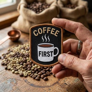 Embroidered Coffee First Mug Patch – Cafe Lover Iron On Badge