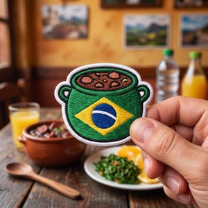 Vlag van Brazilië Feijoada Stoofpot Patch Ijzer Op Naai Souvenir Braziliaans Eten Klei Pot Badge