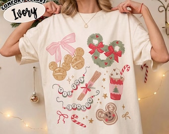 Comfort Colors® Coquette Bow Tis The Season Christmas Shirt, Cute Pink Disney Xmas Sweatshirt, Holiday Season Tees, Christmas Party Shirt