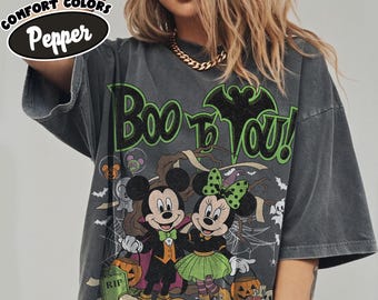 Comfort Colors Retro Mickey and Minnie Halloween Shirt, Spooky Disney Family Shirts, Vampire Mouse Halloween Party, Disneyland Halloween Tee