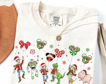 Comfort Colors® Disney Toy Story Balloons Christmas Sweatshirt, Buzz Woody Xmas Shirt, Disney Family Matching Vacation Shirt, Disney Gift