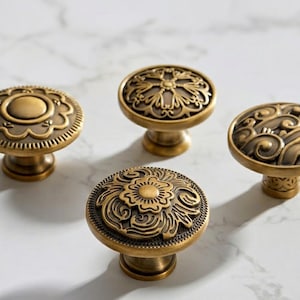 Antique Brass Cabinet Knobs | Vintage Drawer Pulls | Victorian Round Knobs for Dresser