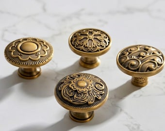Antique Brass Cabinet Knobs | Vintage Drawer Pulls | Victorian Round Knobs for Dresser