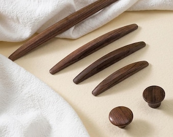 Walnut Wood Cabinet Handles, Minimalist Wooden Drawer Pulls, Modern Kitchen Hardware, 64mm 96mm 128mm 192mm