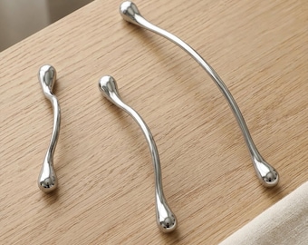 Curved Chrome Cabinet Handles, Modern Drawer Pulls, Silver Kitchen Cabinet Hardware, Dresser Handles, Minimalist Pulls