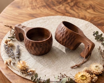 Handcrafted Wood Kuksa Cup - Family Set Wooden Camping Mug, Ergonomic Coffee Tea Bushcraft Cup for Home & Outdoor (200ML)