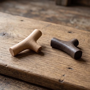May include: Two wooden branch-shaped bottle stoppers. One is light-colored, the other is dark brown. The stoppers are on a wooden surface. The design is simple and natural, suitable for home decor or kitchen accessories.