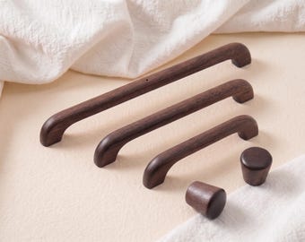 Solid Walnut Wood Cabinet Pulls and Knobs, Modern Mid Century Drawer Handles for Kitchen Furniture