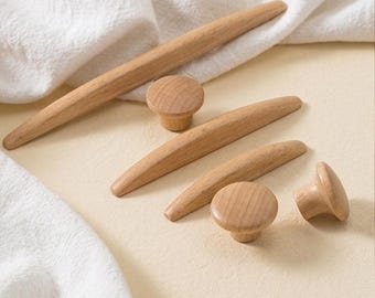 Natural Beech Wood Cabinet Handles, Minimalist Wooden Drawer Pulls, Scandinavian Kitchen Hardware, 64mm 96mm 128mm 192mm