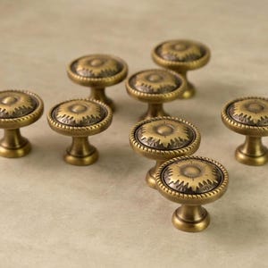 Antique Brass Cabinet Knobs | Vintage Drawer Pulls | Victorian Round Knobs for Dresser