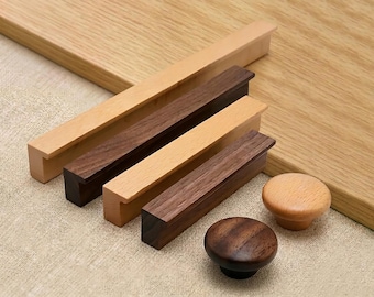 Minimalist Walnut & Beech Wood Drawer Pulls | Modern L-Shape Cabinet Handles | Natural Wood Dresser Knobs for Furniture Upgrades