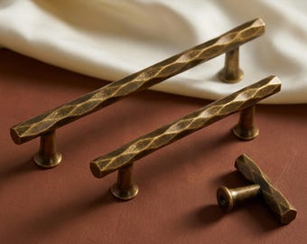 Hammered Brass Cabinet Handles | Modern Rustic Drawer Pulls | Antique Gold Kitchen Hardware