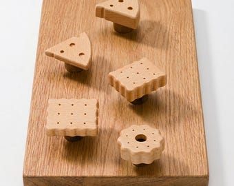 Wooden Cabinet Knobs Cute Food Shape Drawer Knobs Beech Wood Biscuit Cheese Knobs Kids Room Kitchen Cupboard Handles
