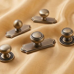 Antique Brass Cabinet Knobs & Backplate Handles | Vintage Drawer Pulls