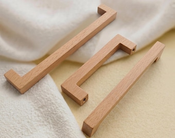 Beech Wood Cabinet Handles Drawer Pulls Minimalist Kitchen Handles Knobs 96 128 160 224 mm