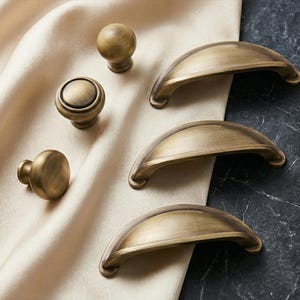 Solid Brass Half Moon Drawer Handle | Modern Minimalist Kitchen Hardware | Vintage Style Cup Pull | Furniture Knob