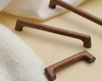 Walnut Wood Cabinet Handles, Solid Wood Drawer Pulls, Kitchen Cabinet Hardware, Modern Minimalist