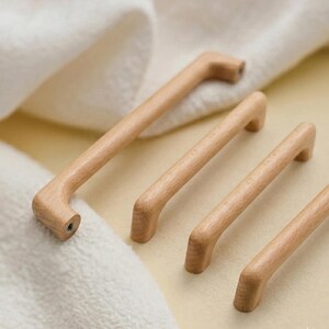 Beech Wood Cabinet Handles, Minimalist Wooden Drawer Pulls