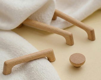 Beech Wood Cabinet Handles, Minimalist Wooden Drawer Pulls