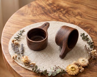 Handmade Walnut Wood Measuring Cup, Solid Wooden Coffee Scoop, Ergonomic Baking Tool, Minimalist Gift