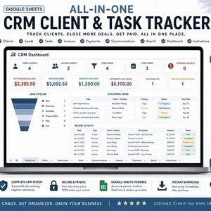Google Sheets CRM Client & Task Tracker | Sales Pipeline, Invoice Tracker, Payment Log, Small Business CRM Template