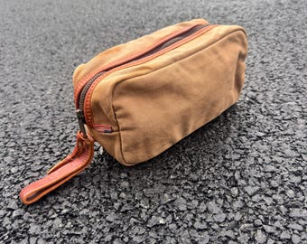 Toilettas van gewaxt canvas vintage etui voor heren reisscheerset zware canvas etui