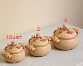 Olla de cerámica con forma de cerdito hecha a mano con tapa, cacerola de arcilla resistente al fuego, tamaños personalizables (1-4 cuartos), utensilios de cocina artesanales y originales, regalo para amantes de la gastronomía.