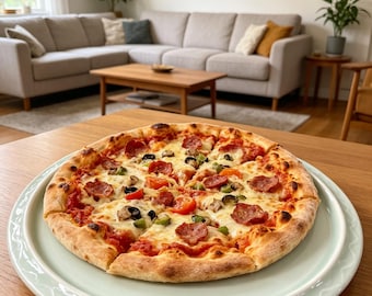 Large Pizza Plate | 12.5" Handmade Celadon Platter | Jingdezhen Relief Porcelain Charger | Minimalist Tableware | Modern Farmhouse Server