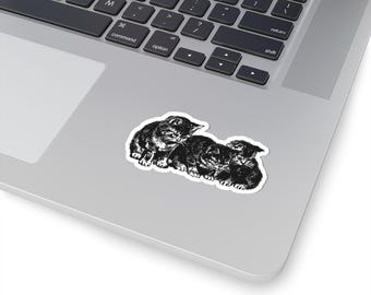 Three Kittens Sticker (Personalizable) | Vintage Cat Illustration Kiss-Cut Sticker | Cat Lover Gift
