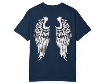 Angel Wings Graphic Tee | Dark Alt Wing Illustration | Indie Art Shirt | Celestial Front Back Print