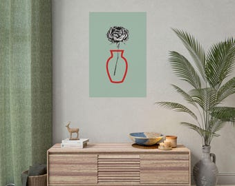 Floral Art Print | Botanical Wall Art | Minimalist Flower Poster | Living Room Wall Decor | Digital Art Rose Print | Gallery Wall Art
