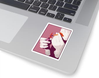 Cigarette Girl Lesbian Pride Sticker | Kiss-Cut Vinyl | Subtle lesbian pride flag