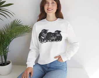 Three Kittens Crewneck Sweatshirt | Vintage Cat Illustration Sweater | Cat Lover Gift