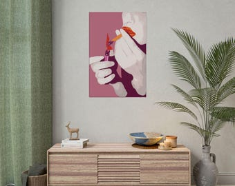 Retro Pop Art Woman Lighting Cigarette Poster Rolled Posters | Lesbian Pride Flag Aesthetic