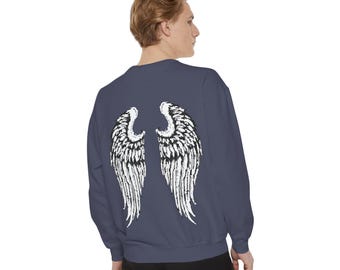 Angel Wings Crewneck Sweatshirt | Dark Alt Wing Illustration | Indie Art | Celestial Front Back Print