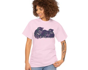 Three Kittens Graphic Tee | Purple Pink Green Vintage Cat Illustration Shirt