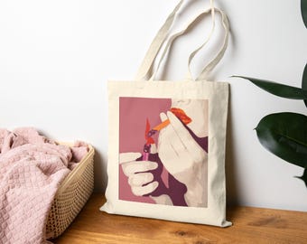Woman Smoking Canvas Tote Bag | Aesthetic Art Tote |  Subtle lesbian pride flag
