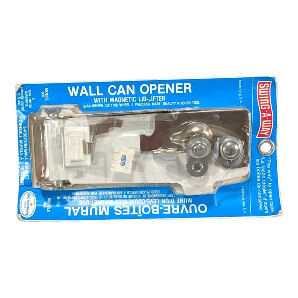 Vintage Swing Away Handle Wall Mount Manual Can Opener White & Silver NOS