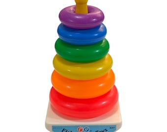Fisher Price Rock-A-Stack Vintage Plastic Rings Baby Toy Complete Set 627