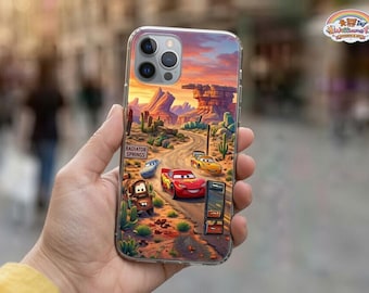Etui na telefon z motywem filmu Auta, grafika z Chłodnicy Górskiej, przezroczysta obudowa na iPhone'a 15 Pro, prezent dla chłopców, projekt inspirowany filmem Pixar, prezent urodzinowy dla syna
