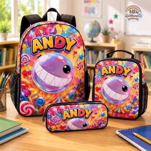 Gepersonaliseerde, fantastische digitale circusrugzakset met lunchbox, TADC-schooltas, gepersonaliseerd etui, cadeau voor de eerste schooldag voor jongens en meisjes