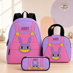 El increíble set de accesorios para disfraces de circo digital, mochila del personaje Jax, mochila escolar de circo digital con nombre personalizado, lonchera y estuche para lápices