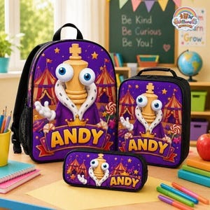 Personalized Kinger TADC Backpack Set, Custom Son Daughter School Gift, Amazing Digital Circus Lunch Box, Pencil Case, Back to School Gift