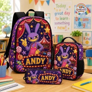 Personalized Jax Amazing Digital Circus School Bag, Custom Name Backpack, TADC Backpack, Jax Pomni Caine Kinger Gift, Back to School Gift