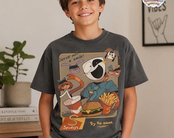 Koszulka Spudsy'ego z cyfrowym cyrkiem, koszulka z grafiką TADC Gangle Jax Fast Food, prezent w stylu retro z motywem animowanym Comfort Colors, koszulki anime z motywem cyrkowym