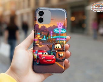 Etui na telefon z motywem Zygzaka McQueena i Złomka z filmu Auta, etui na telefon z motywem Chłodnicy Górskiej, etui na telefon Disneyland, akcesoria Disneyland Cars, prezent dla chłopców