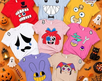 Camiseta de disfraz de circo digital para Halloween, camiseta de disfraz de circo digital, camiseta de Pomni Jax Gangle, camiseta a juego para toda la familia de Halloween