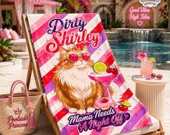Dungeon Crawler Carl Beach Towel, Princess Donut Dirty Shirley Club Beach Towel, Momma Needs A Night Off, Bookish Gift Beach Towel