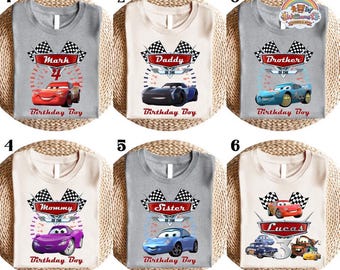 Koszulka urodzinowa Disneyland Cars, koszulka urodzinowa dla chłopca z motywem Zygzaka McQueena, koszulka Pixar Pit Crew, pasująca koszulka urodzinowa dla całej rodziny, koszulka urodzinowa